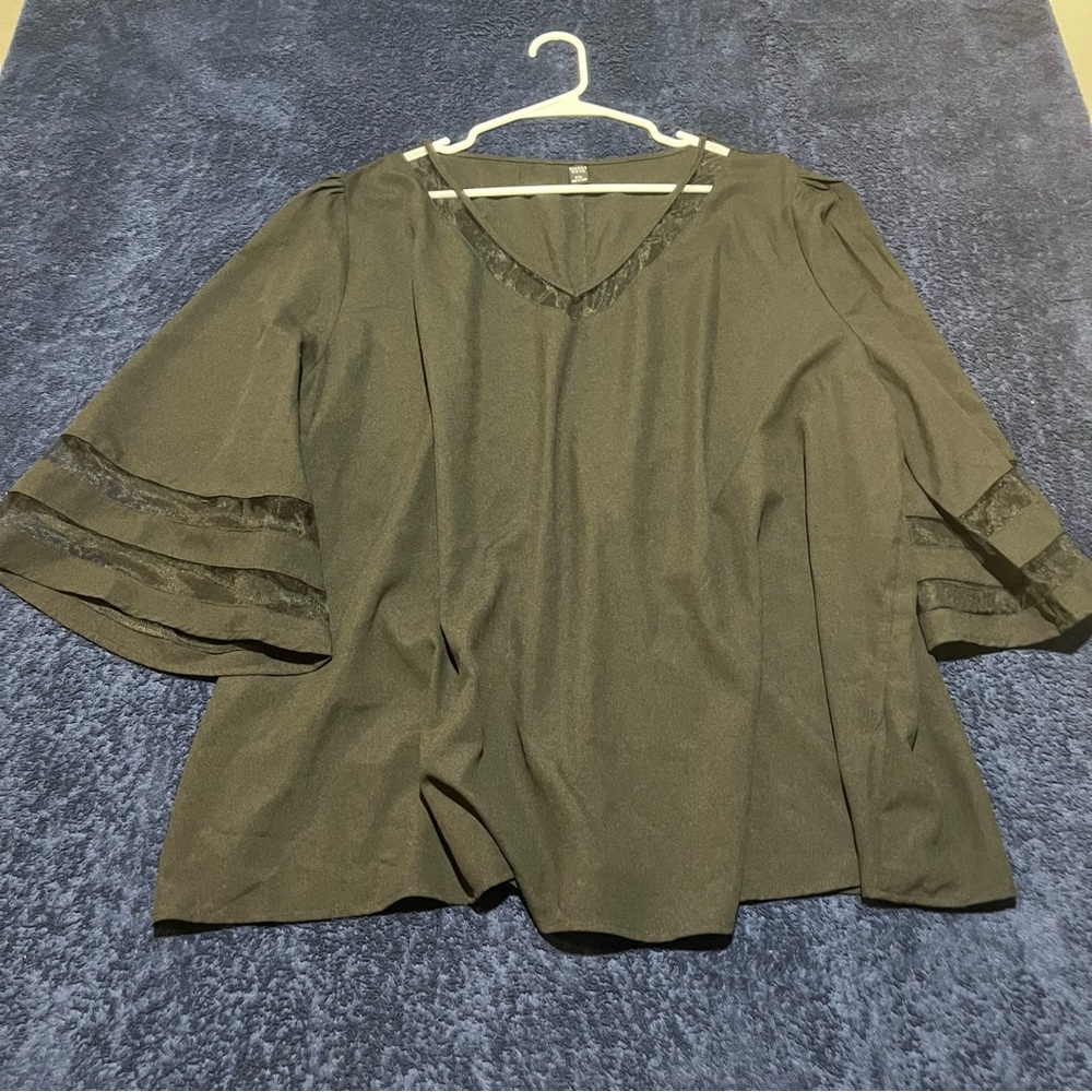 Emery Rose Blouse Womans 5XL Black 3/4 Bell Sleeve Boho Top